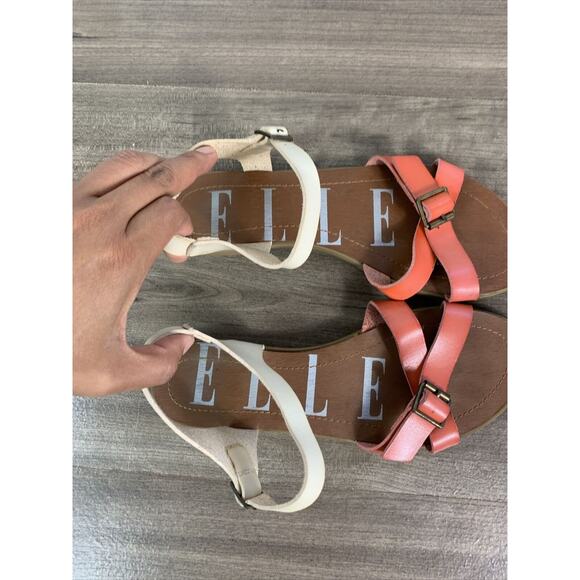 Elle Womens Slingback Ankle Straps Sandals Size 8.5 Open Toes Leather Flat - Picture 6 of 8